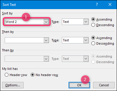 Результат сортировки по второму слову (фамилия)