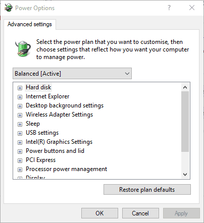 дополнительные параметры электропитания Windows