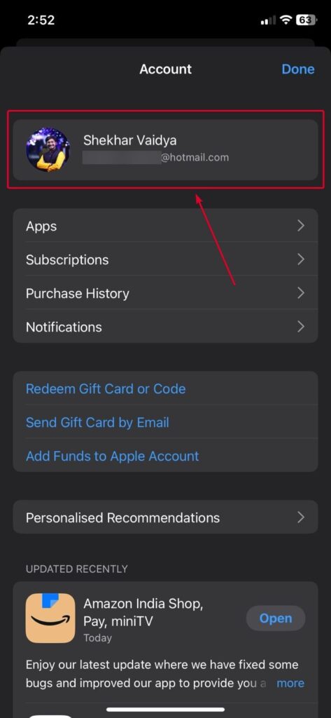 Показа баланса аккаунта Apple в App Store на iPhone