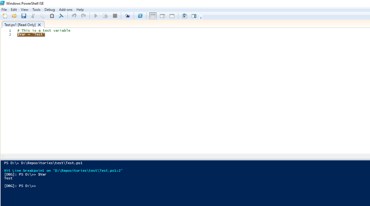 Схема отладки PowerShell в ISE
