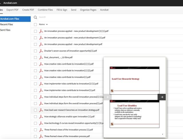 Интерфейс Acrobat.com с файлами в облаке.
