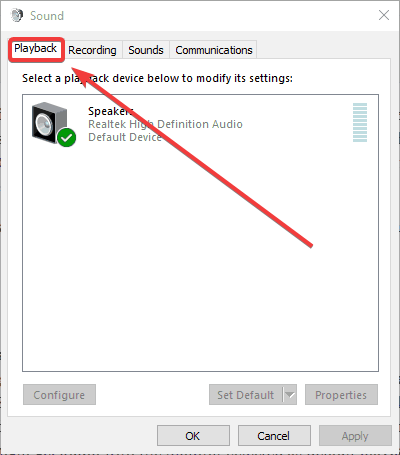 Окно устройств воспроизведения Windows
