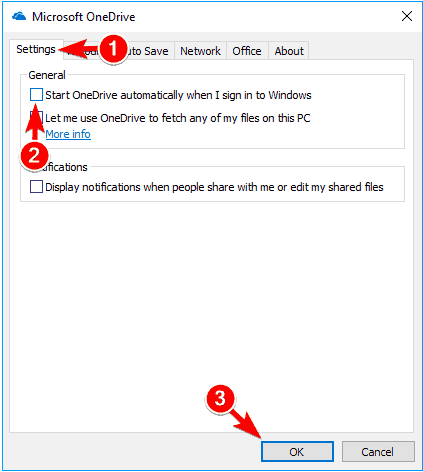 Параметры OneDrive запуск автоматически