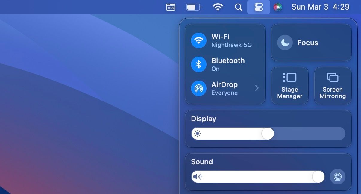Центр управления в macOS