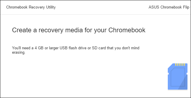 Интерфейс утилиты восстановления для Chromebook