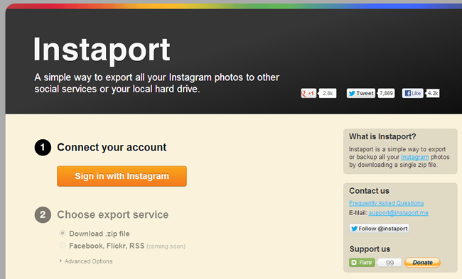 Экспорт фотографий Instagram с помощью Instaport