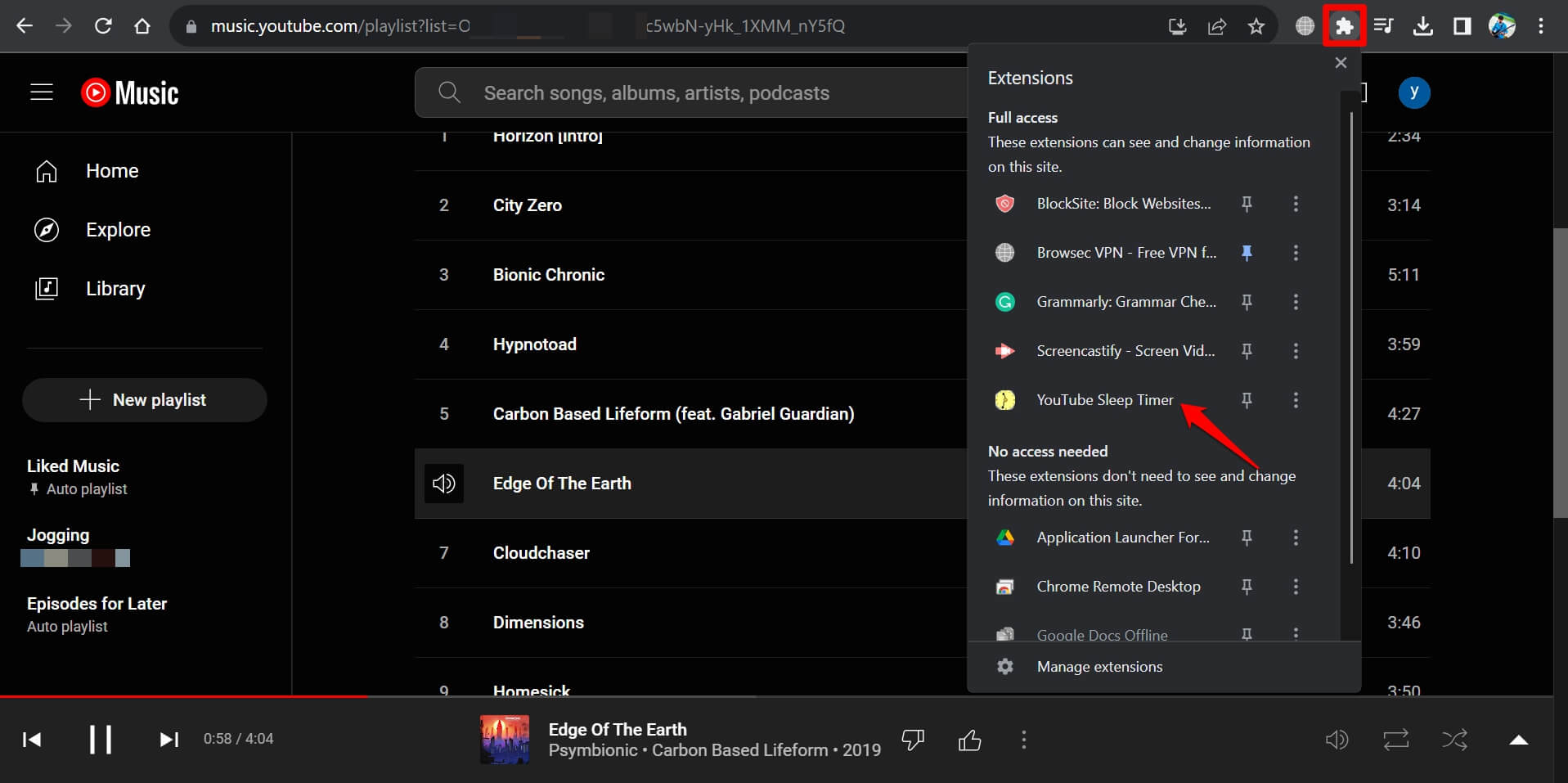 Avvia timer di sospensione per YouTube Music sul web