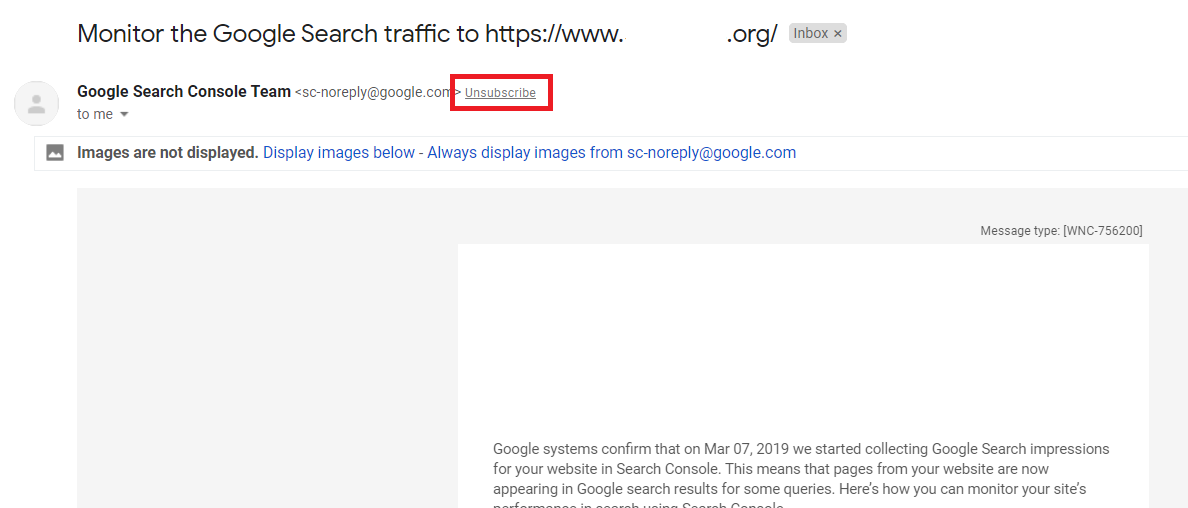 Опция отписки в Gmail на вебе