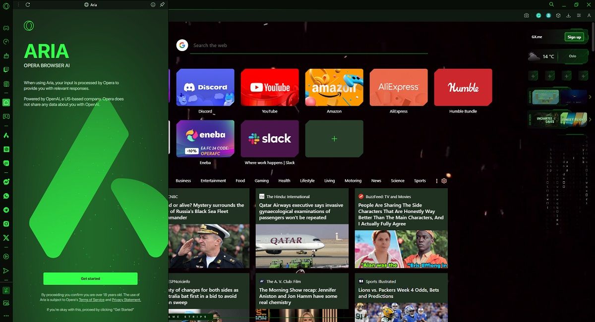 Начало работы с Aria в Opera GX