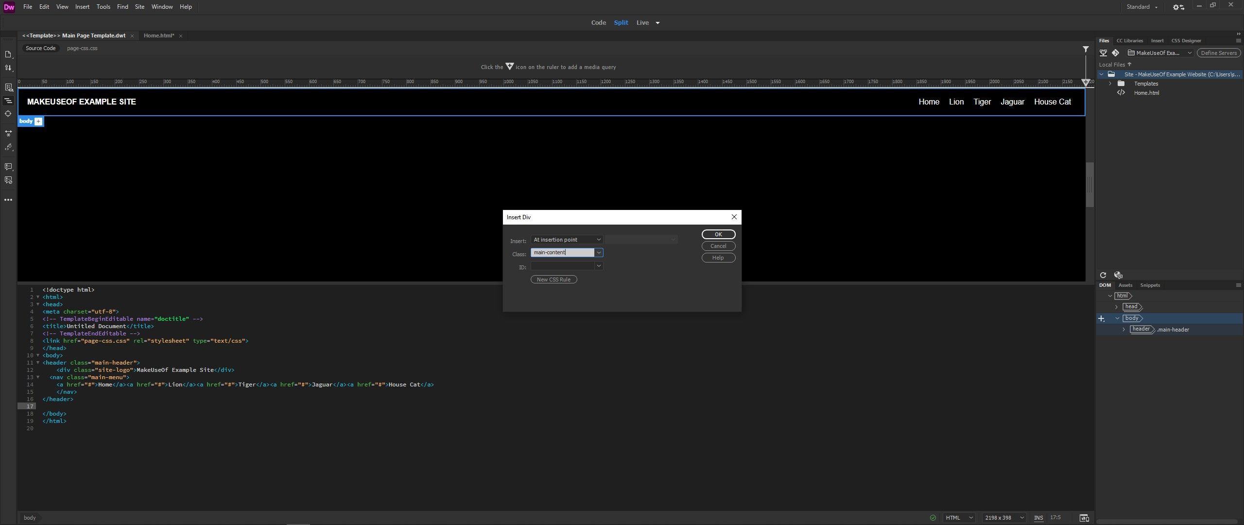 dreamweaver add div element