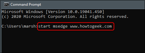 Команда для открытия сайта в Edge