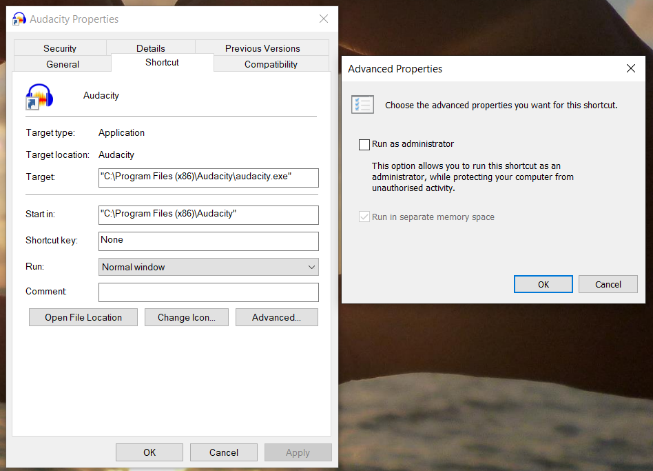 Окно 'Запуск от имени администратора' в Windows