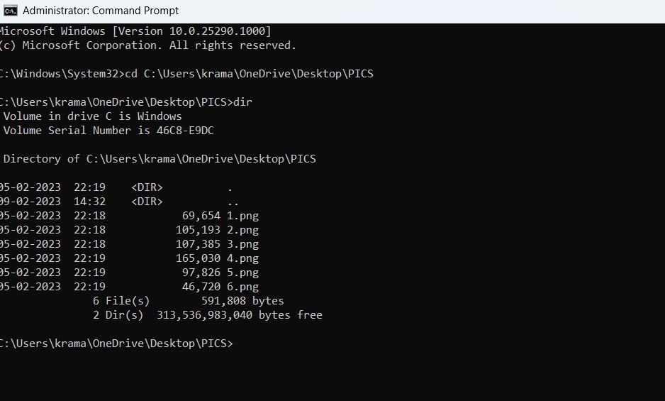 вывод команды dir в CMD