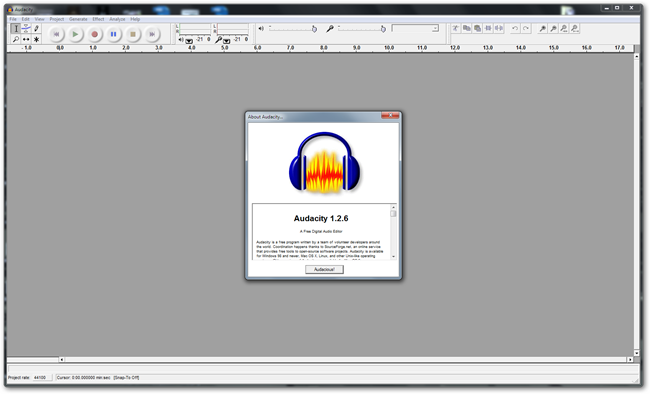 Интерфейс Audacity при запуске