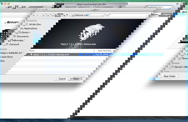 Выбор IPSW-файла для восстановления