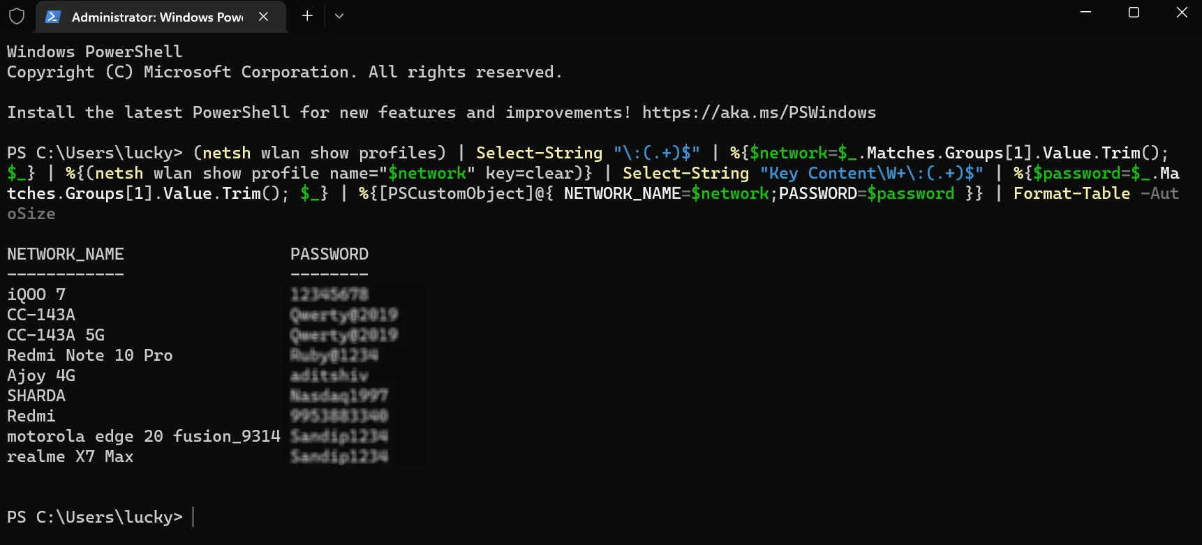 PowerShell вывод паролей