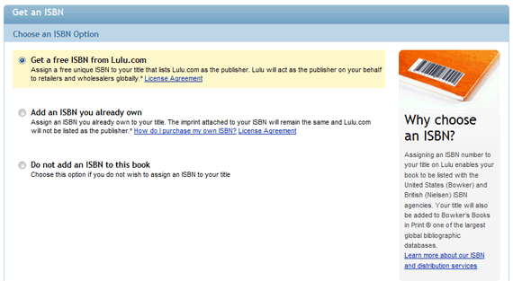 Выбор ISBN и опций