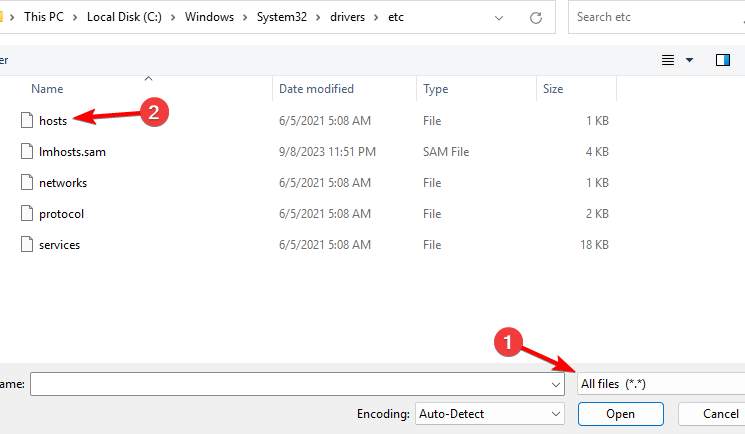 Открытие файла hosts в Блокноте