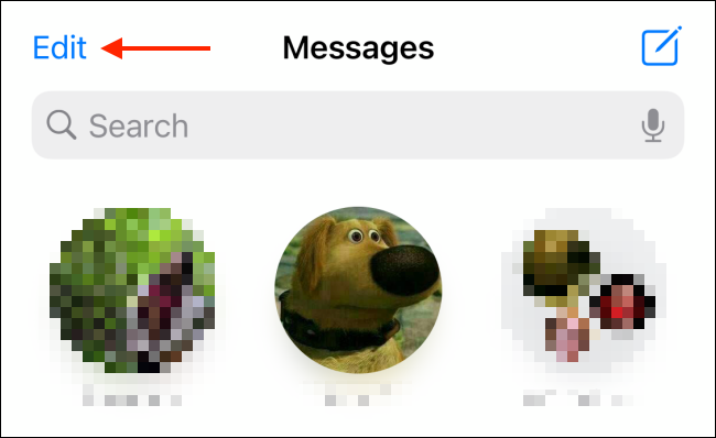 Нажмите кнопку Изменить в приложении Сообщения