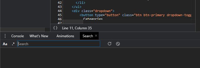 Поиск исходного файла в панели Sources DevTools