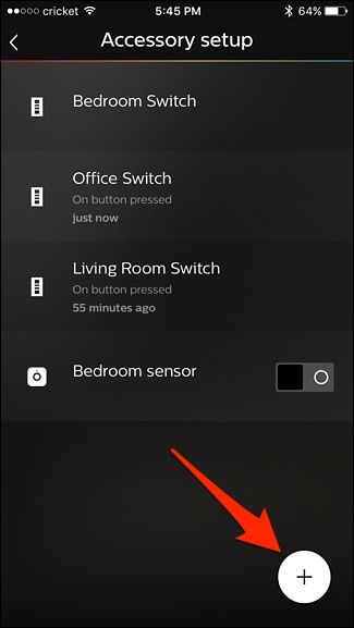 Кнопка добавления аксессуара в приложении Philips Hue