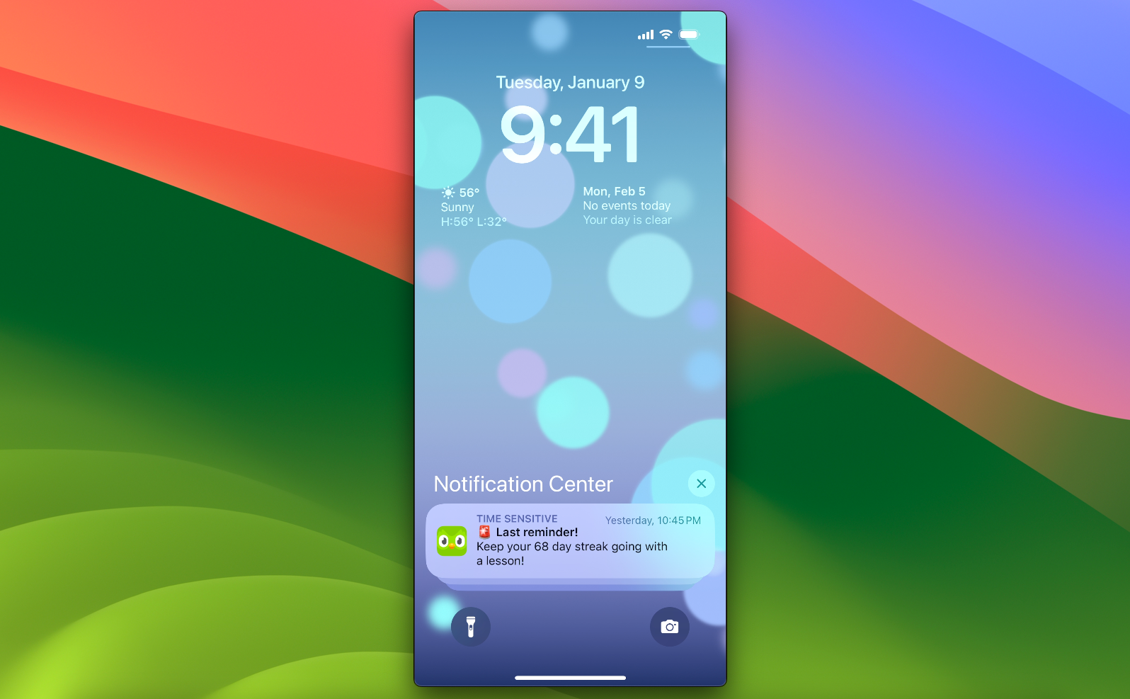 iPhone screen in a QuickTime Player window on a Mac.