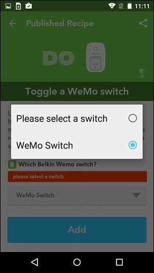 WeMoスイッチを選ぶ画面のスクリーンショット