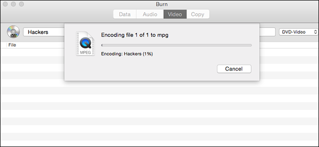 Window where Burn displays encoding progress. 