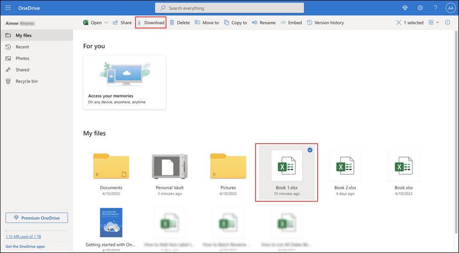 Скачивание файла из OneDrive через веб-интерфейс