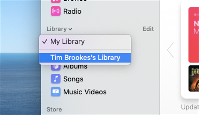 Переключение между библиотеками Music и TV в macOS
