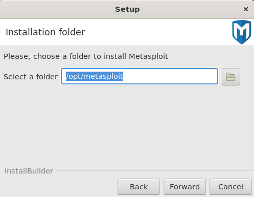 Выбор папки установки Metasploit