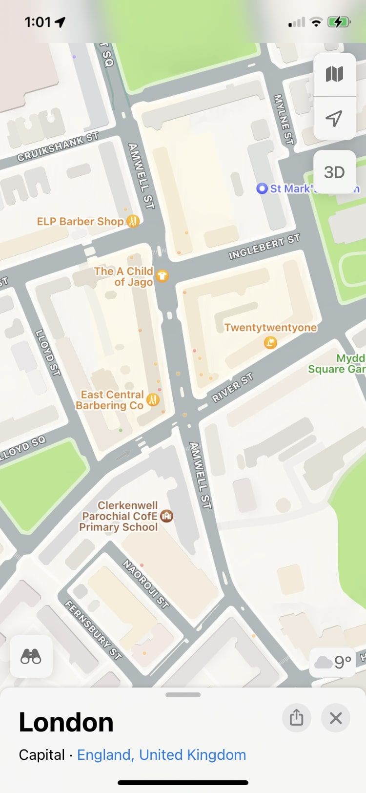 2D вид Apple Maps с контурами зданий