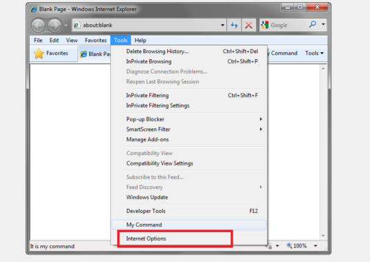 Окно параметров Internet Options в Internet Explorer