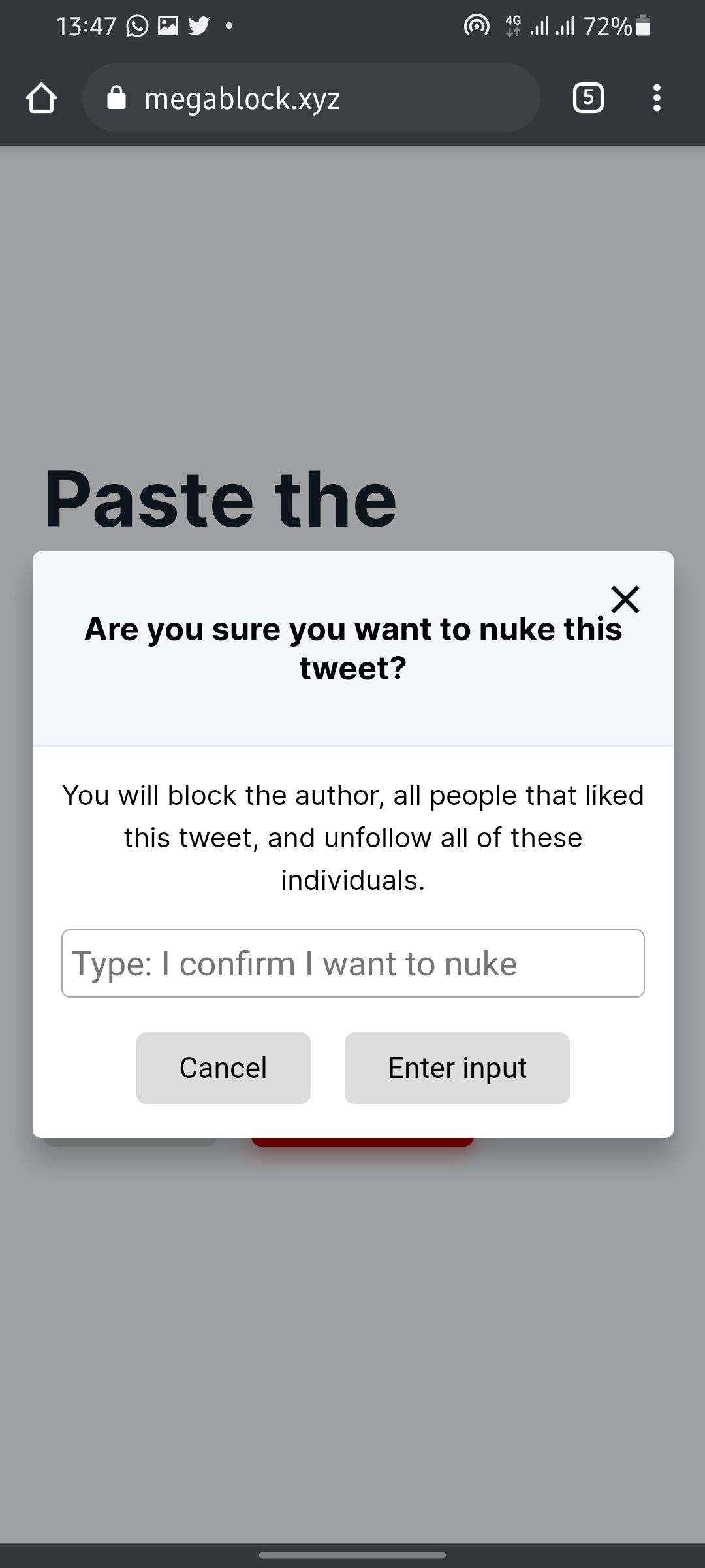 Страница подтверждения блокировки в Megablock