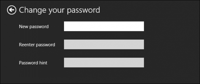 Форма ввода нового пароля в Windows 8.1