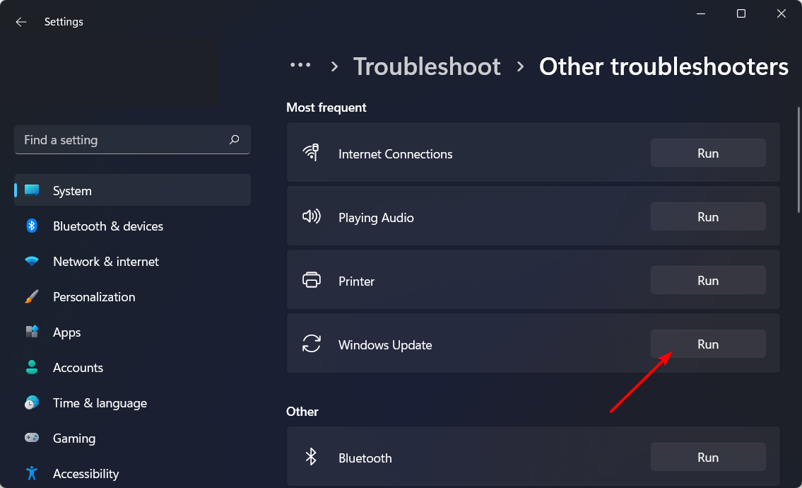 Запуск средства устранения неполадок Центра обновления Windows