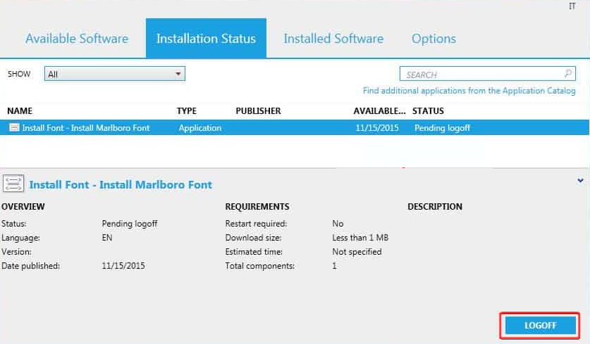 Кнопка выхода из учётной записи в Software Center