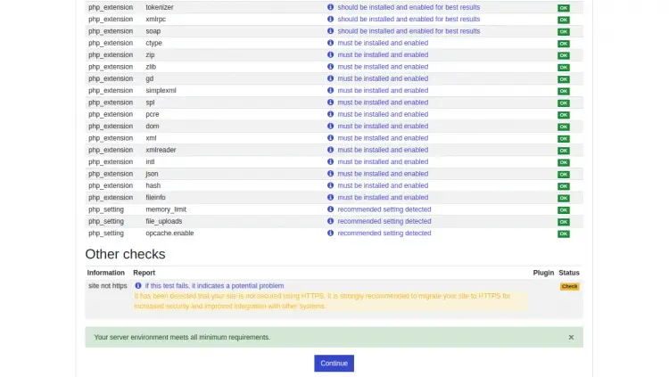 Проверка системных требований и установленных PHP-расширений