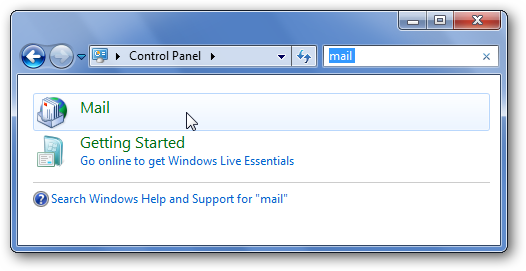 Панель управления: поиск Mail