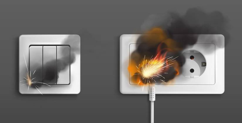 digital graphic of power surge in electrical outlets