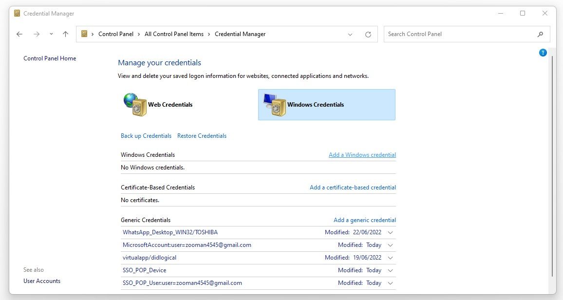 Добавление Windows учётной записи в Credential Manager