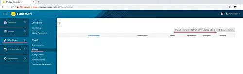 Импорт окружения Puppet и список классов