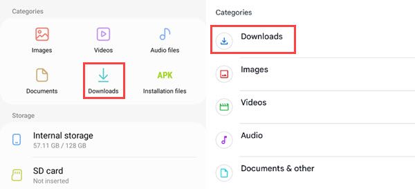 Папки загрузок на Samsung и в Files by Google.