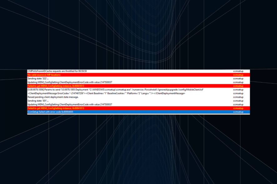 Исправить ошибку SCCM 0x80041013