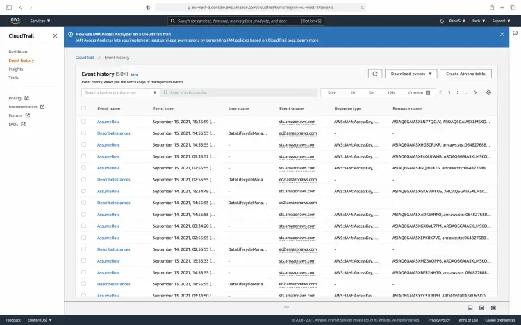 Просмотр истории событий за 90 дней