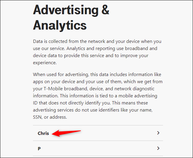 Выберите строку мобильной связи для редактирования настроек.