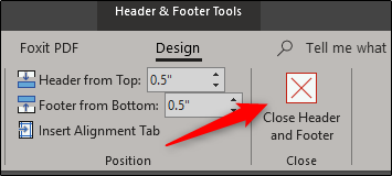 Кнопка 'Закрыть колонтитулы' на вкладке Конструктор