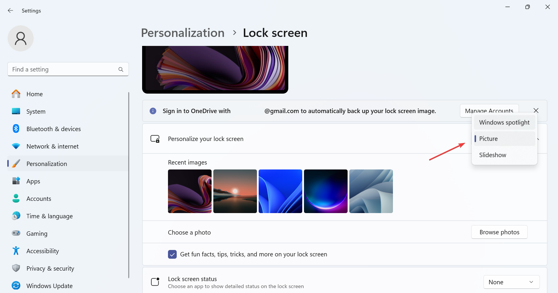 Выбор картинки для экрана блокировки