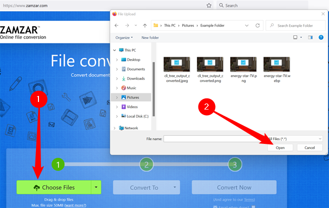 Кнопка Открыть на сайте конвертера.