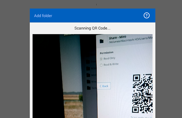 Сканирование QR-кода в мобильном приложении для подключения папки
